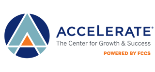 Main horizontal logo for the Accelerate Center powered by FCCS
